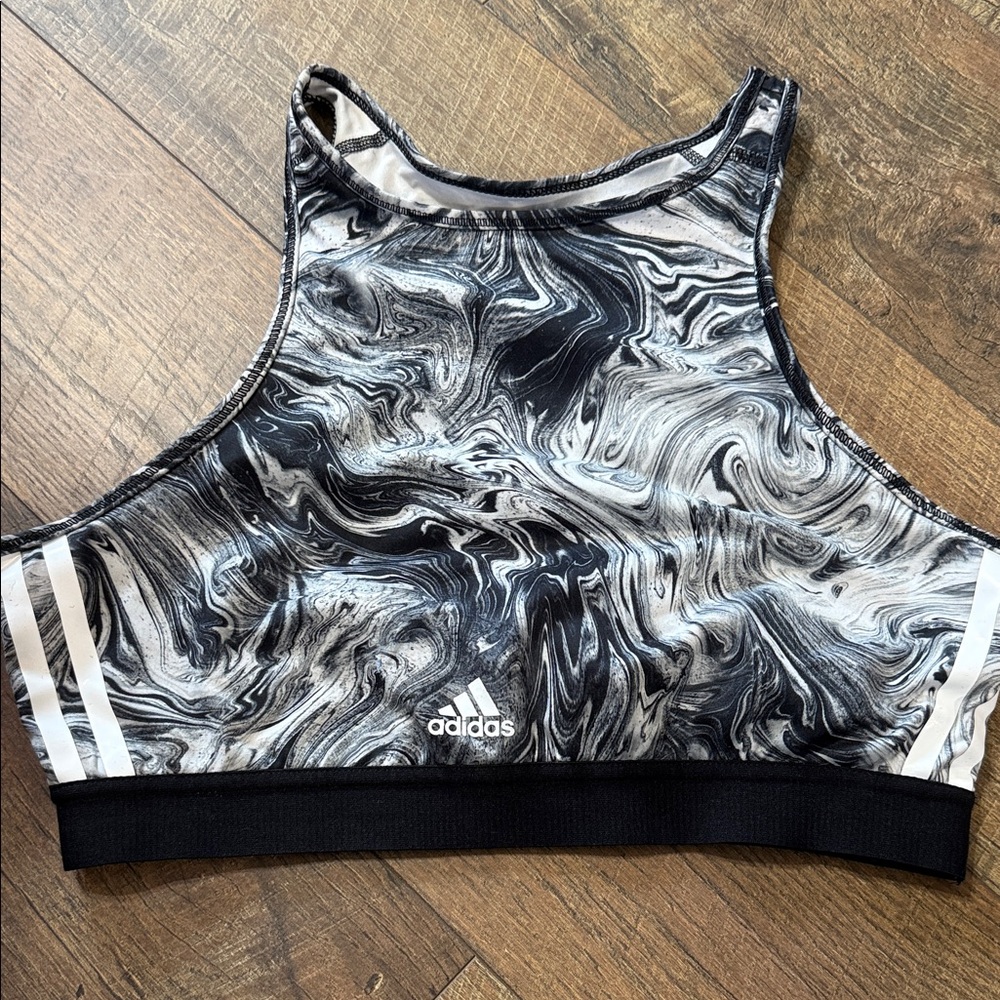 Adidas Black and White Swirl Sports Bra